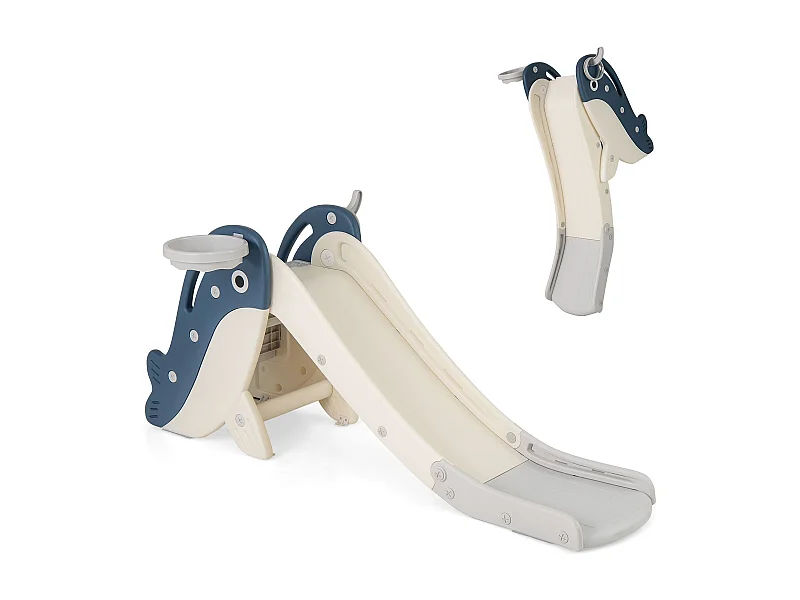 Toboggan pour enfants avec panier de basket-ball & anneau de lancer Jeu de toboggan autoportant Toboggan pour enfants pliable