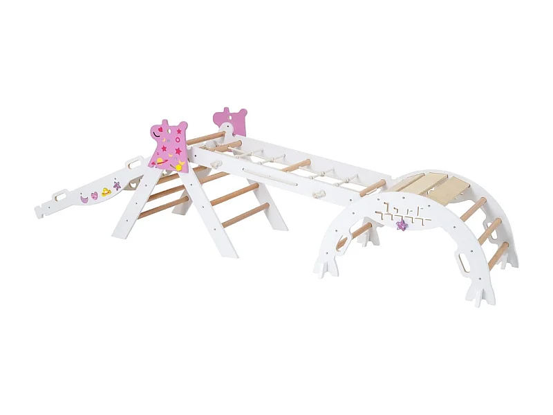 Triangle Jouets d'Escalade pour Bébé Pliables Ensemble d'Escalade Montessori en Bois Aire de Jeux Intérieure avec Arche Rampe Blanc