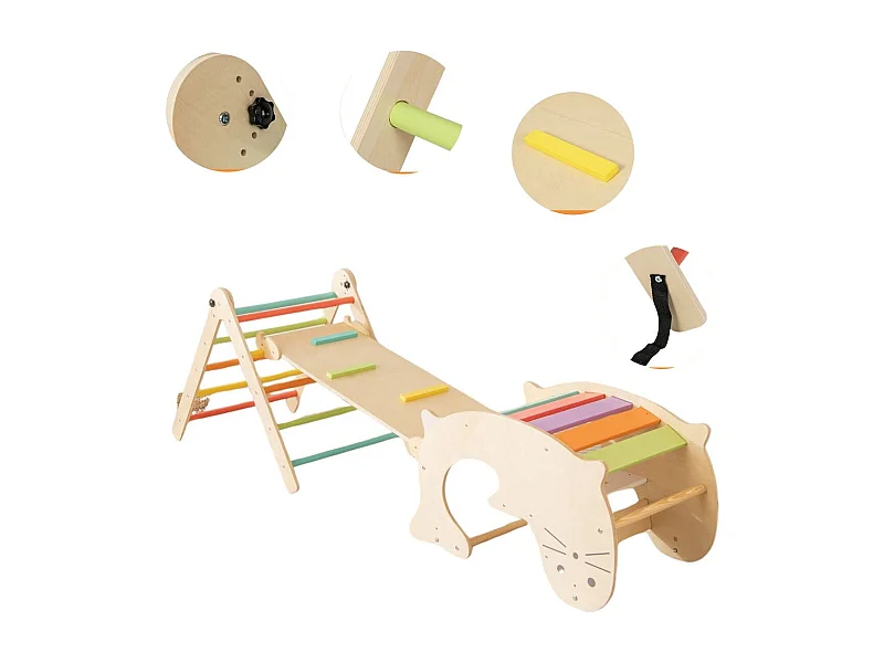 Jouets d'Escalade d'Intérieur 7 en 1 en Bois Pliable Rampe Réversible Chaise à Bascule Otarie Table de Jeu Tunnel Rampant pour 3-4 ans Multicolore