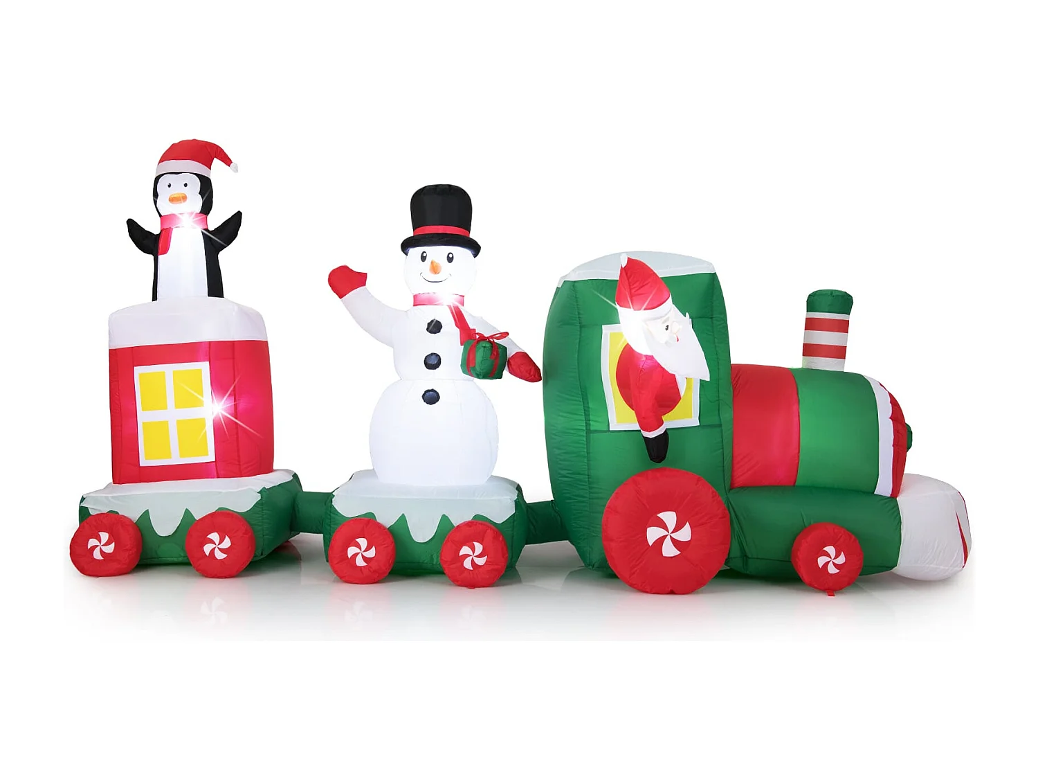 Train de Noël gonflable de 350 cm avec Père Noël & Bonhomme de neige & Pingouin