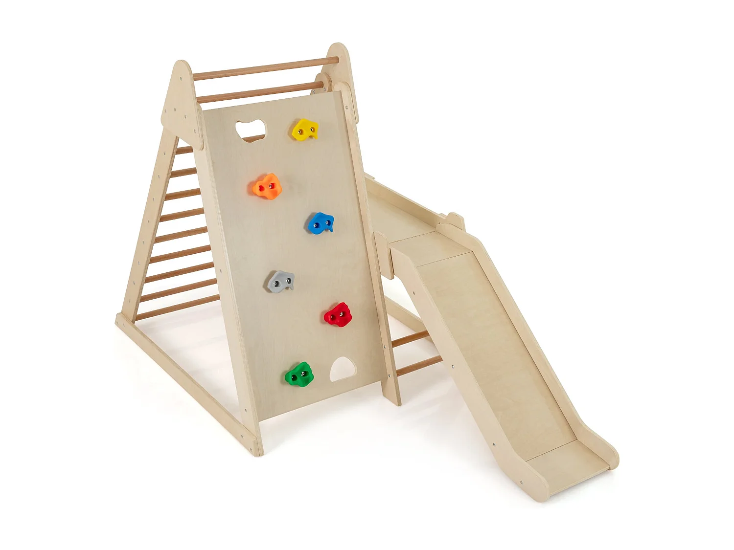 Structure d'Escalade 3 en 1 Aire de Jeux Intérieure pour Tout-Petits avec Toboggan Prolongé Escalade de Rochers pour 3+ Ans Naturel