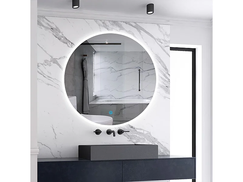 Miroir lumineux de salle de bain Rond ⌀80cm, 3 Couleurs + Dimmable + Anti-buée + Mémoire，Miroir CE//IP44 Mural