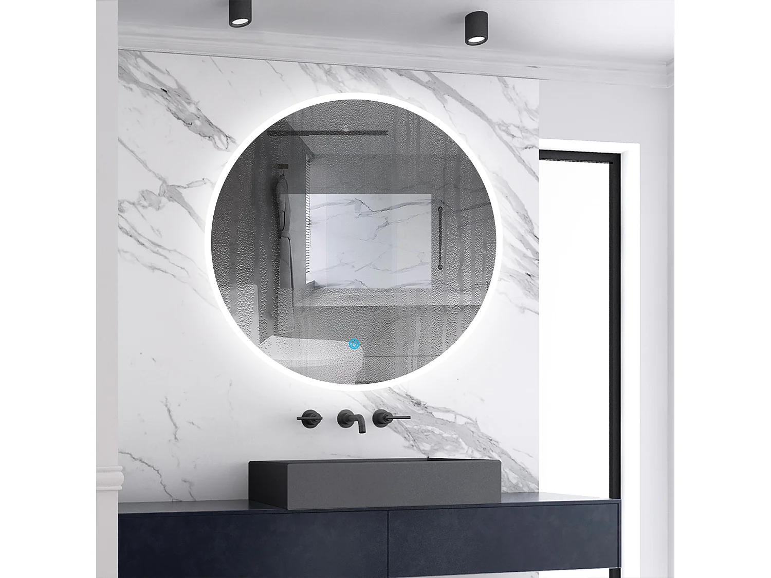Miroir lumineux de salle de bain Rond ⌀60cm, 3 Couleurs + Dimmable + Anti-buée + Mémoire，Miroir CE//IP44 Mural