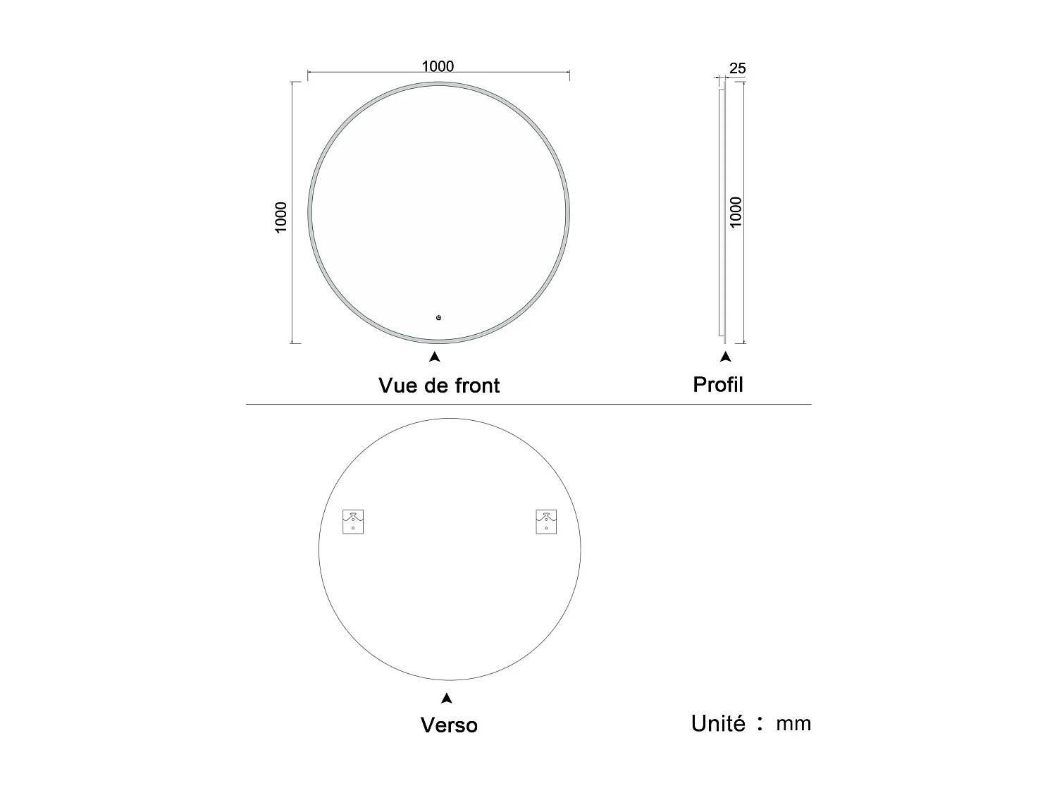 Miroir lumineux de salle de bain Rond ⌀100cm, 3 Couleurs + Dimmable + Anti-buée + Mémoire，Miroir CE//IP44 Mural