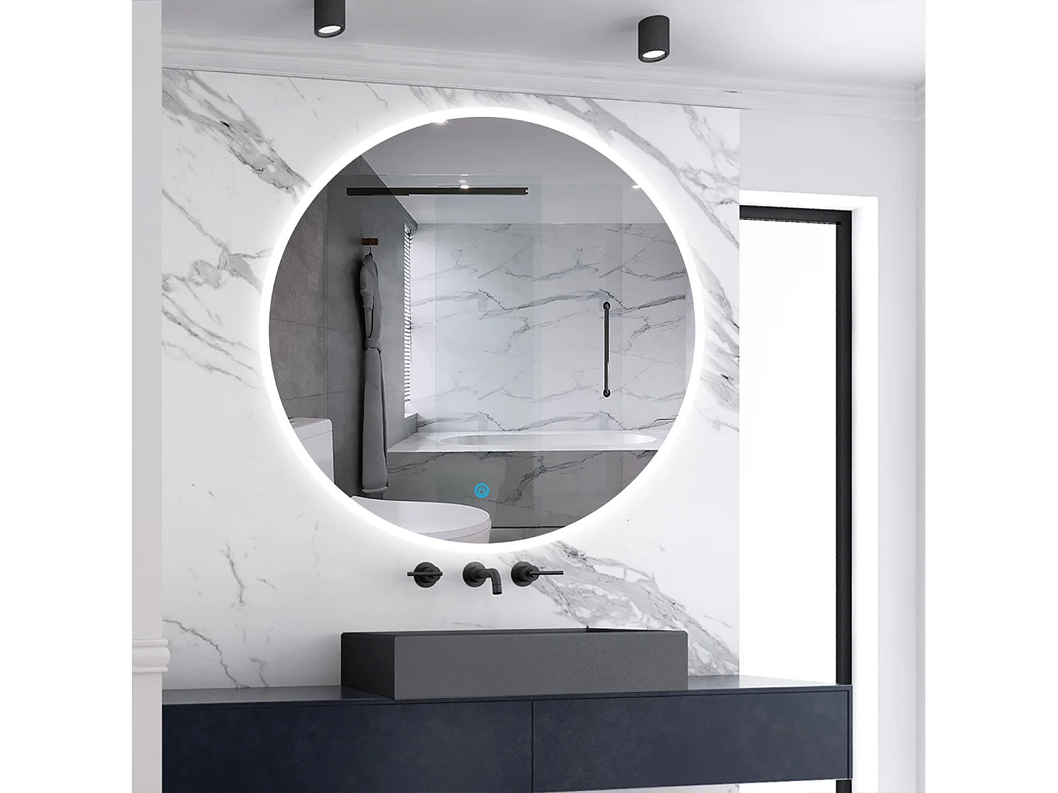 Miroir lumineux de salle de bain Rond ⌀120cm, 3 Couleurs + Dimmable + Anti-buée + Mémoire，Miroir CE//IP44 Mural