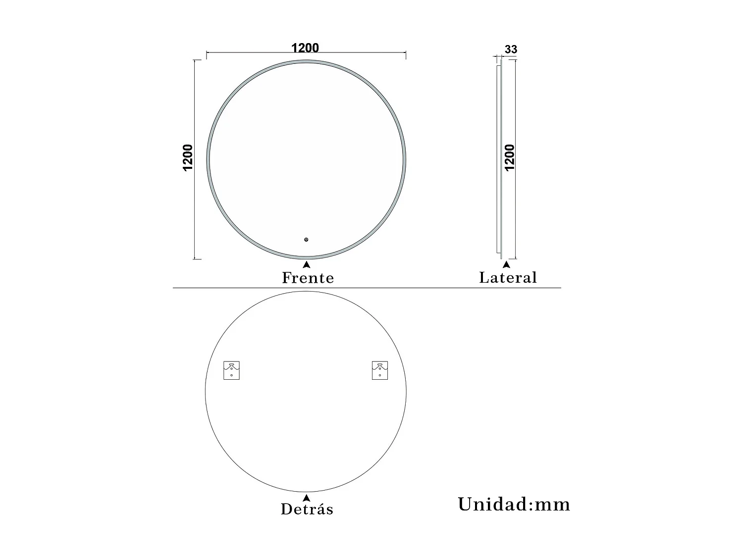 Miroir lumineux de salle de bain Rond ⌀120cm, 3 Couleurs + Dimmable + Anti-buée + Mémoire，Miroir CE//IP44 Mural
