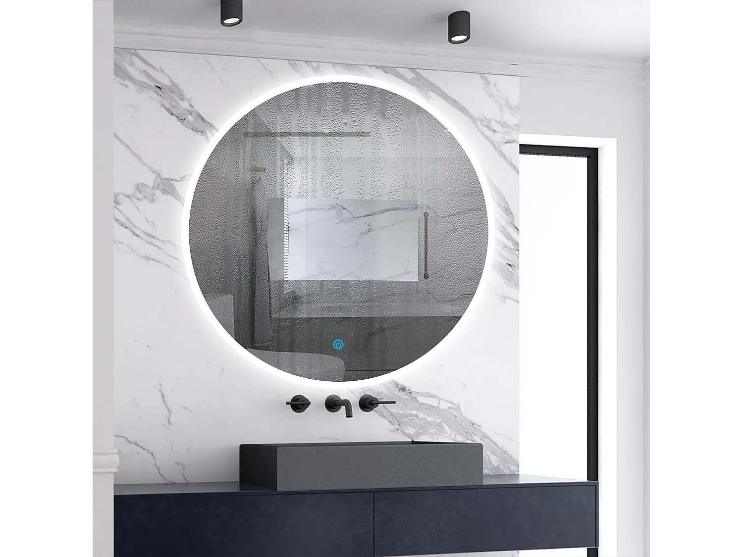 Miroir lumineux de salle de bain Rond ⌀120cm, 3 Couleurs + Dimmable + Anti-buée + Mémoire，Miroir CE//IP44 Mural