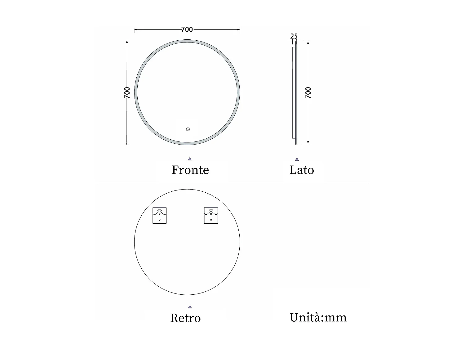 Miroir lumineux de salle de bain Rond ⌀70cm, 3 Couleurs + Dimmable + Anti-buée + Mémoire，Miroir CE//IP44 Mural