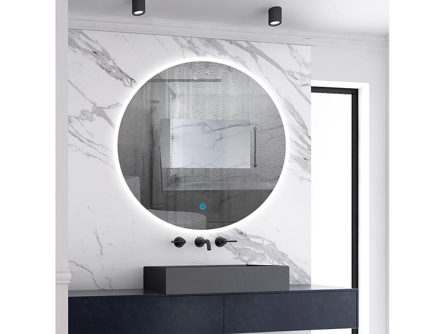 Miroir lumineux de salle de bain Rond ⌀70cm, 3 Couleurs + Dimmable + Anti-buée + Mémoire，Miroir CE//IP44 Mural