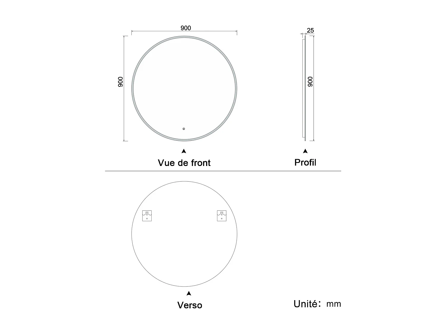 Miroir lumineux de salle de bain Rond ⌀90cm, 3 Couleurs + Dimmable + Anti-buée + Mémoire，Miroir CE//IP44 Mural