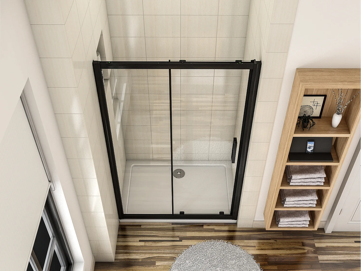 Porte de douche noir mat coulissante 120x195cm – Verre 8mm sécuritaire anti-calcaire avec amortisseur