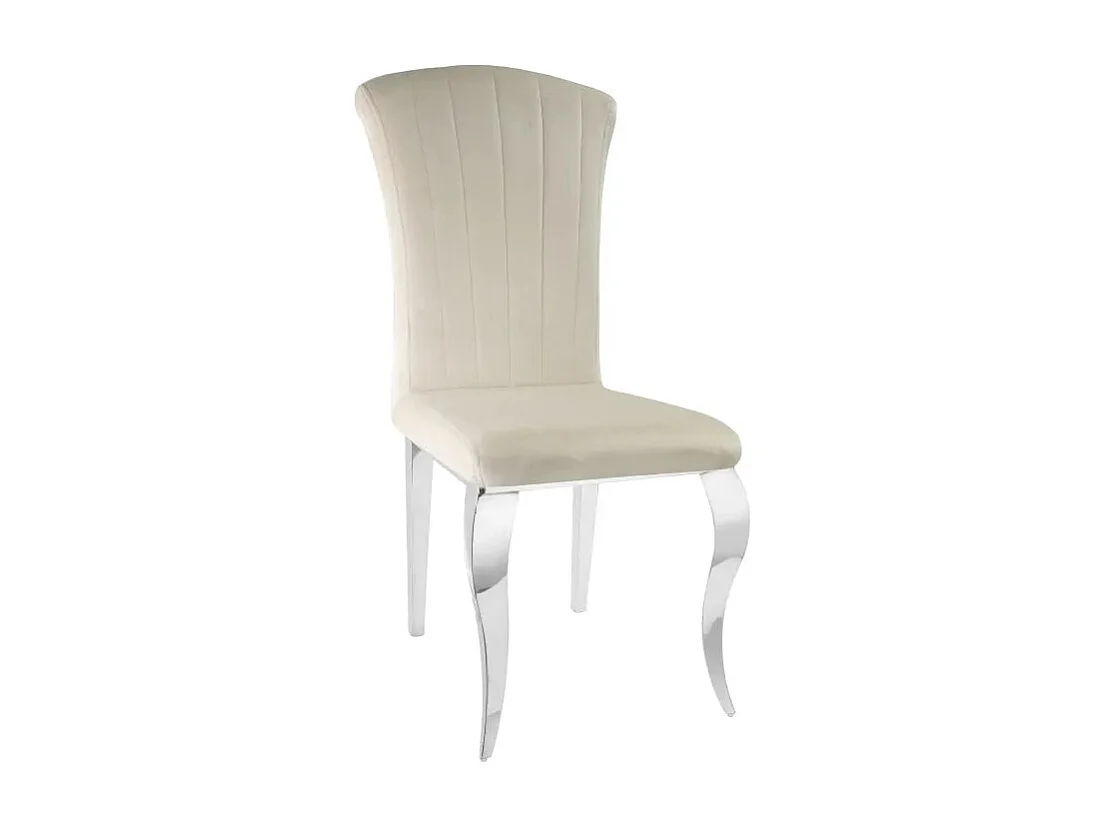 Lot de 6 chaises salle à manger velours beige pieds chrome 101 cm LOUIS