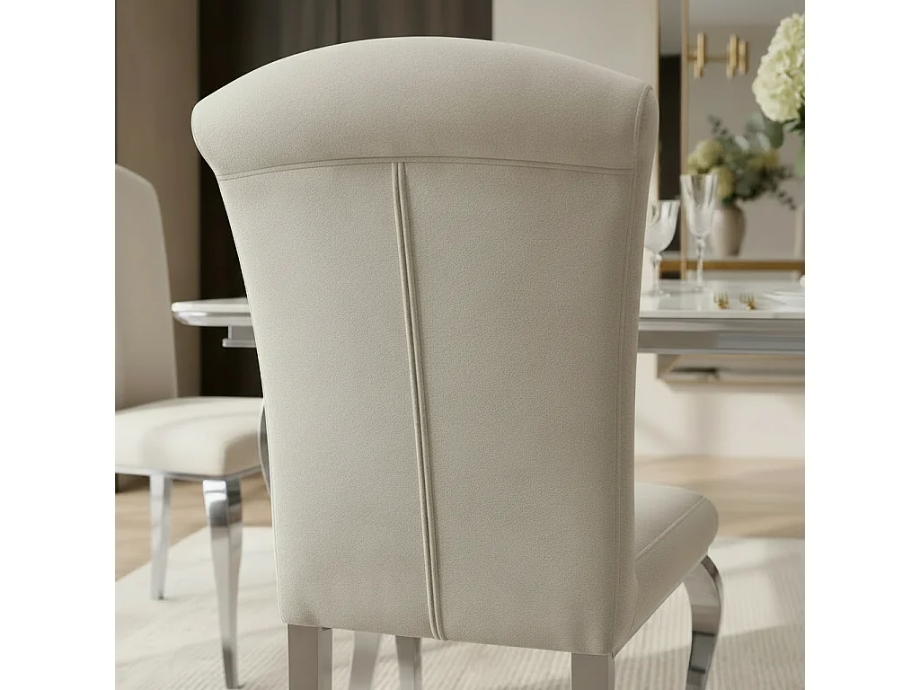 Lot de 6 chaises salle à manger velours beige pieds chrome 101 cm LOUIS