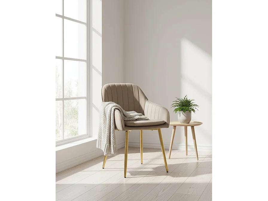 Lot 2 Chaises Salle à Manger Velours Taupe Pieds Gold 45x46x82cm – PAMS