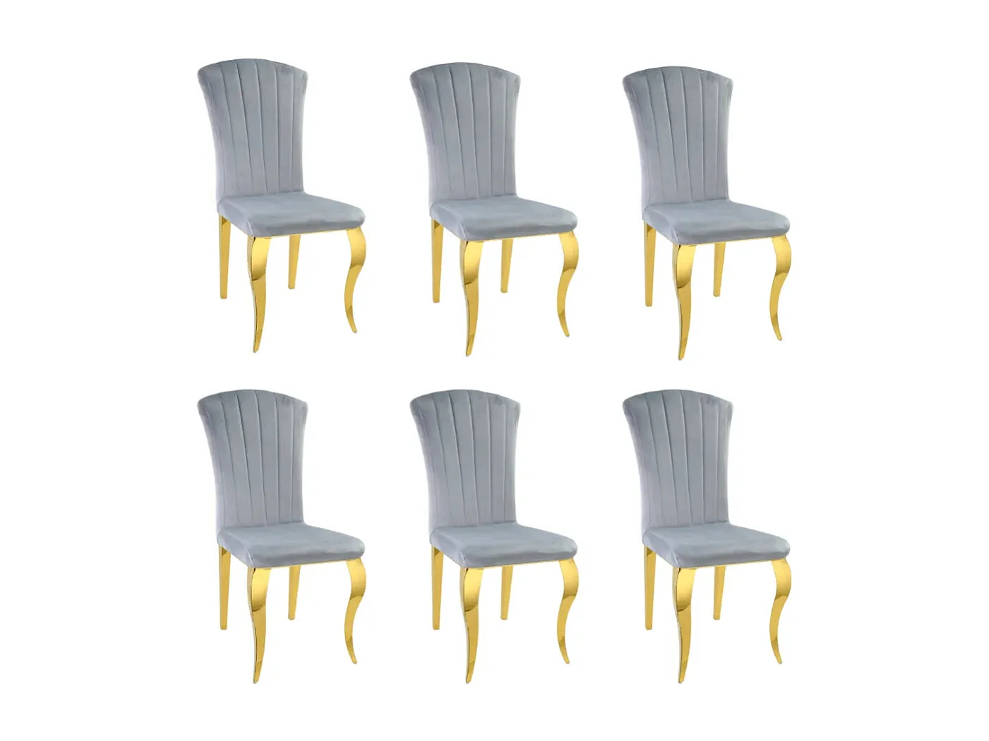 Lot de 6 Chaises baroque LOUIS Gold Velours Gris