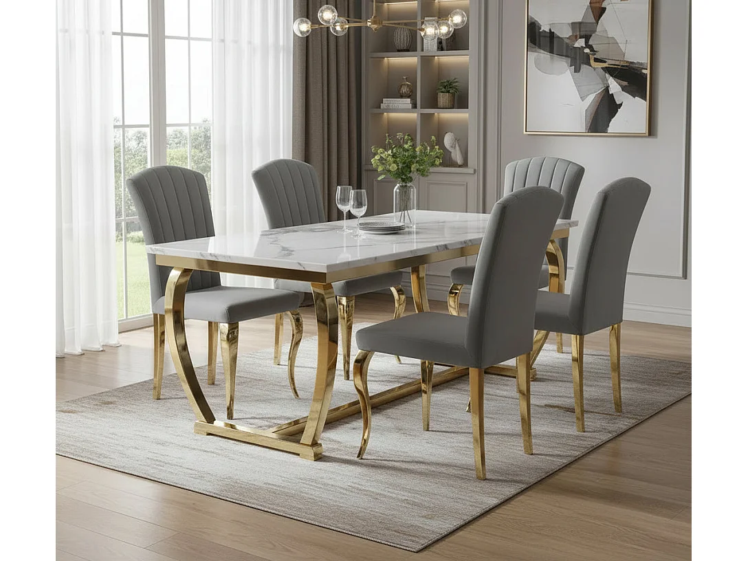 Lot de 6 Chaises baroque LOUIS Gold Velours Gris