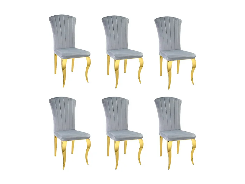 Lot de 6 Chaises baroque LOUIS Gold Velours Gris