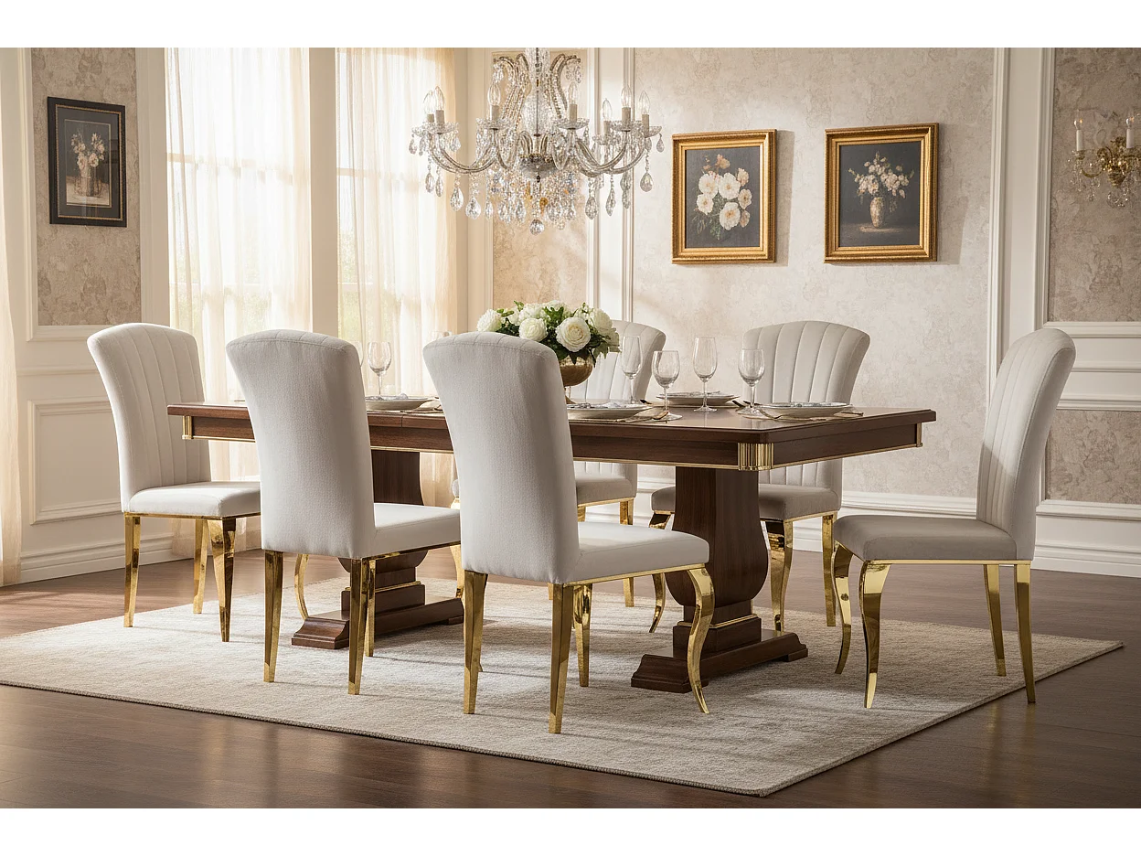 Lot 6 chaises velours beige pieds inox gold 48x45x101 cm LOUIS