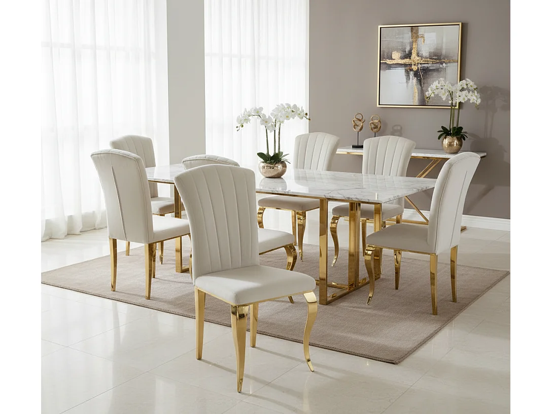 Lot 6 chaises velours beige pieds inox gold 48x45x101 cm LOUIS