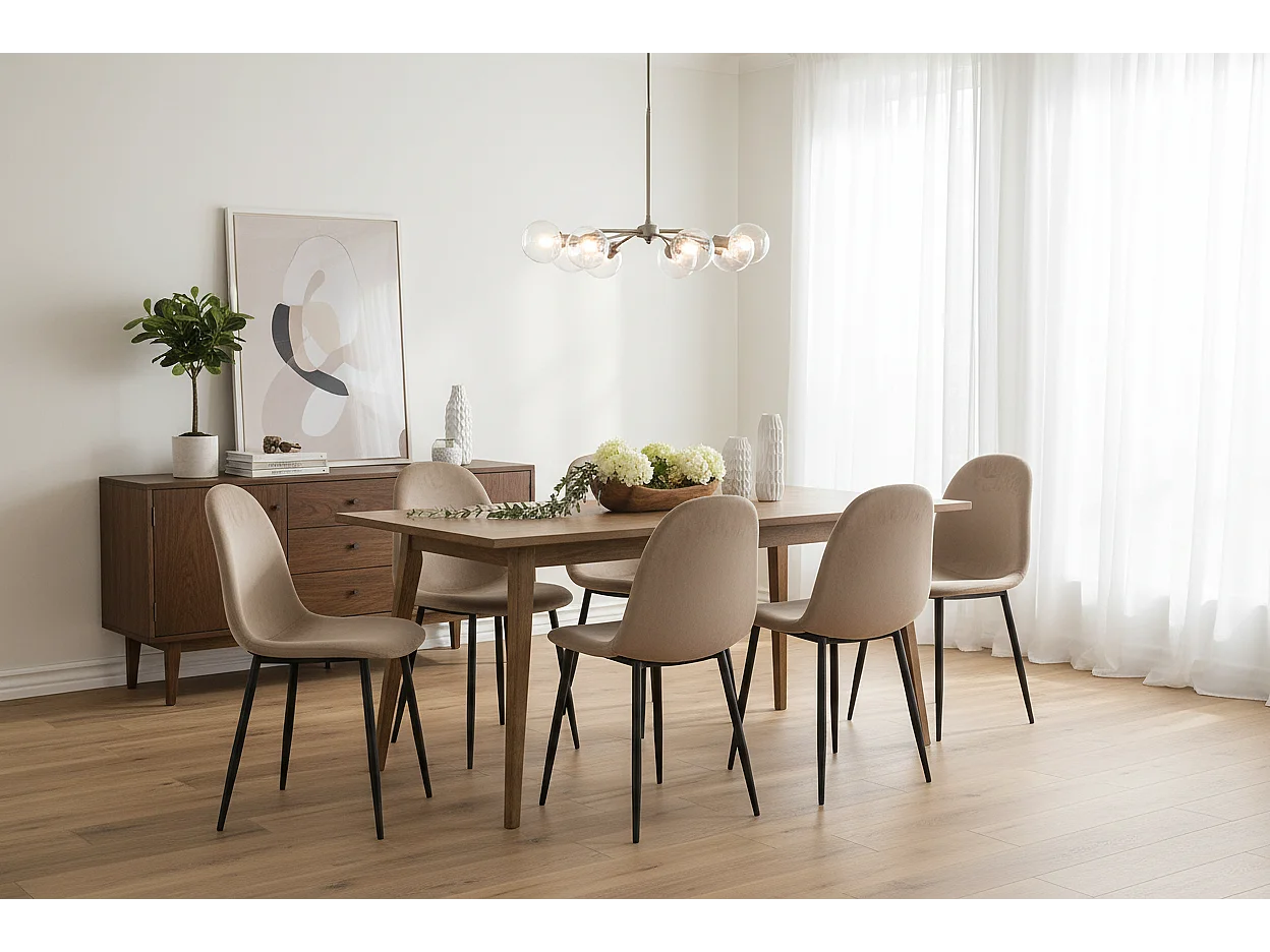 Lot de 6 chaises scandinaves velours taupe pieds métal noir 44x50x87 cm