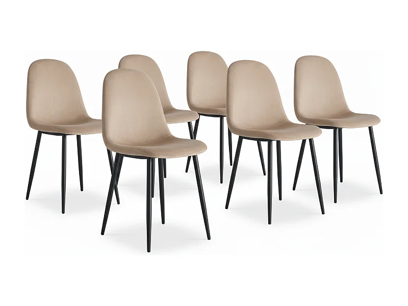 Lot de 6 chaises scandinaves velours taupe pieds métal noir 44x50x87 cm
