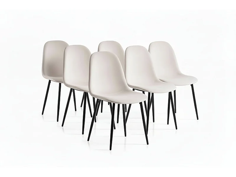 Lot de 6 chaises scandinaves velours beige pieds métal noir 44x50x87 cm