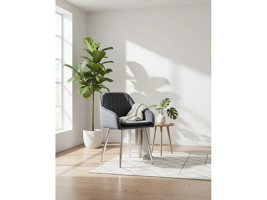 Lot 2 Chaises Salle à Manger Velours Anthracite Pieds Chrome 45x46x82cm – PAMS