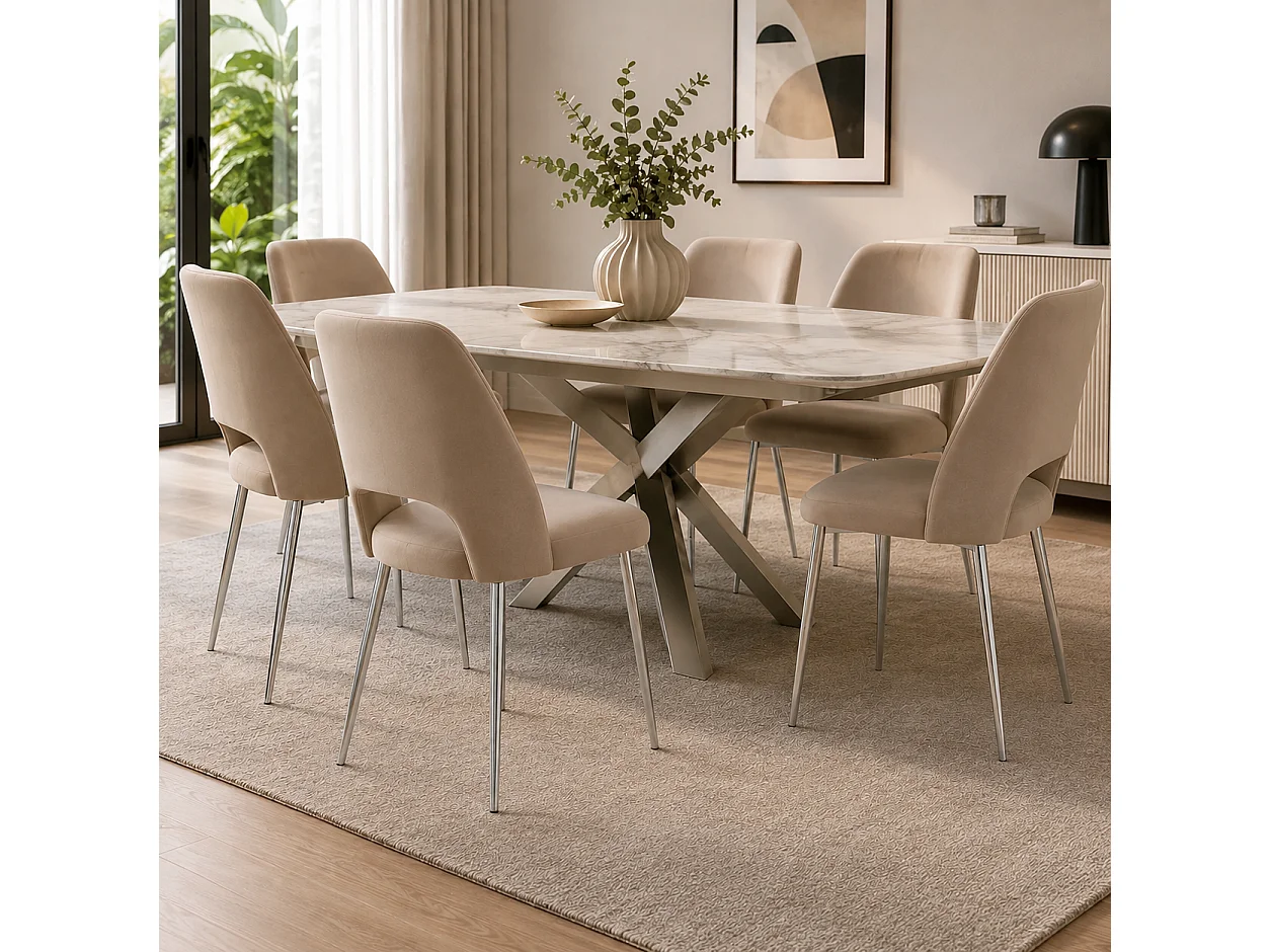 Lot de 4 chaises AVA Chrome en Velours - Taupe