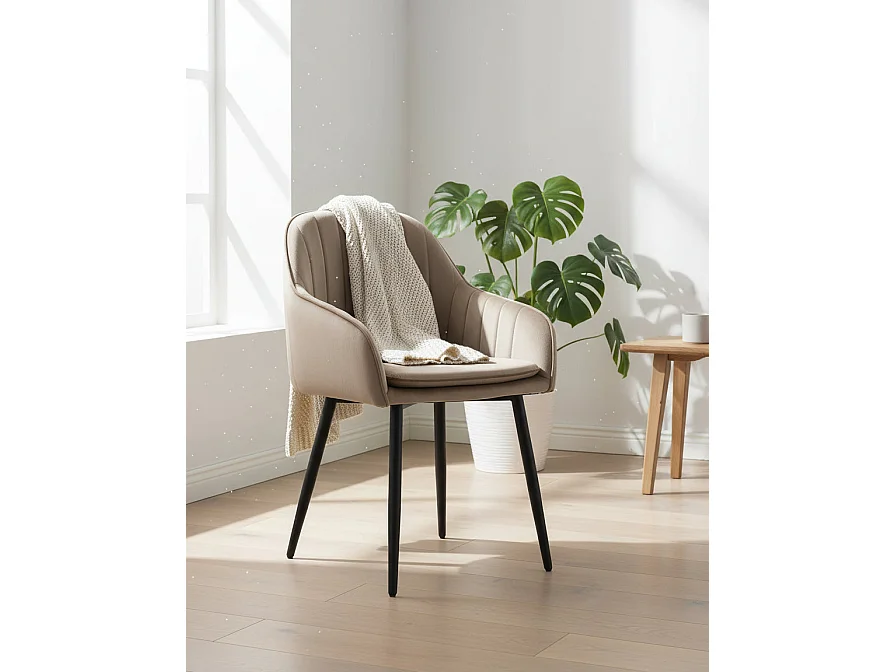 Lot 2 Chaises Salle à Manger Velours Taupe Pieds Métal Noir 45x46x82cm – PAMS