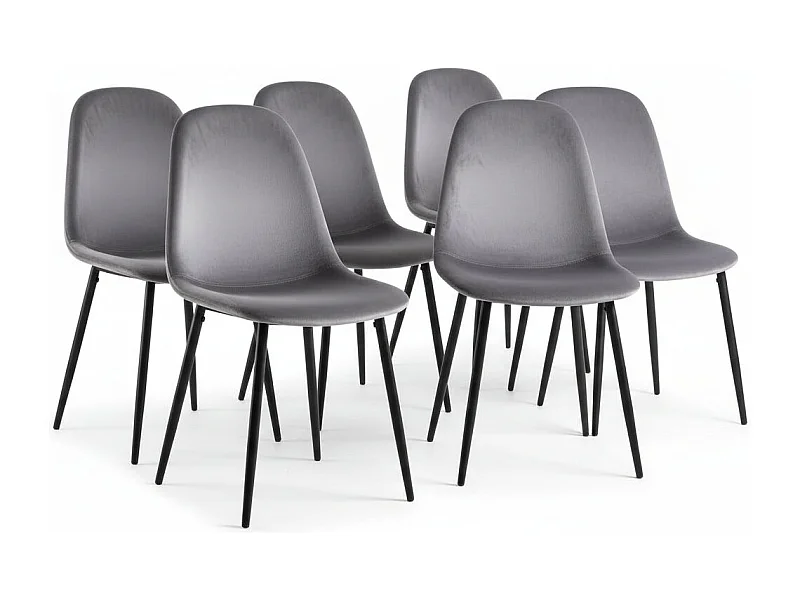 Lot de 6 chaises scandinaves velours anthracite pieds métal noir 44x50x87 cm