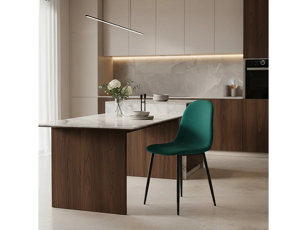 Lot de 6 chaises SCANDINAVE en velours pieds métal noir - Vert