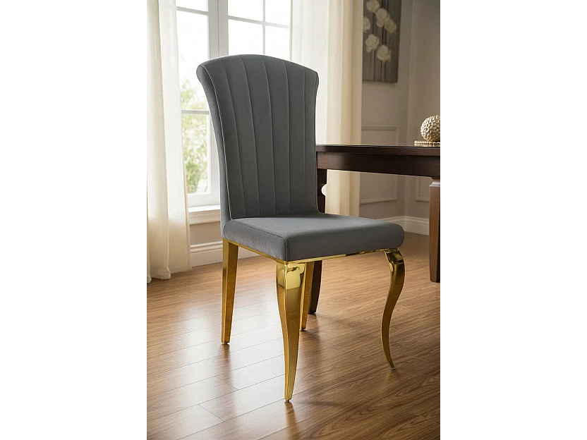 Lot de 6 Chaises baroque LOUIS Gold Velours Anthracite