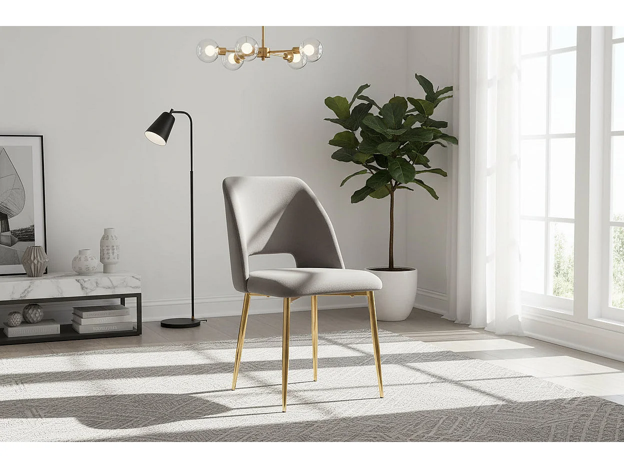Lot 4 Chaises Salle à Manger Velours Gris Pieds Gold Design Moderne – AVA