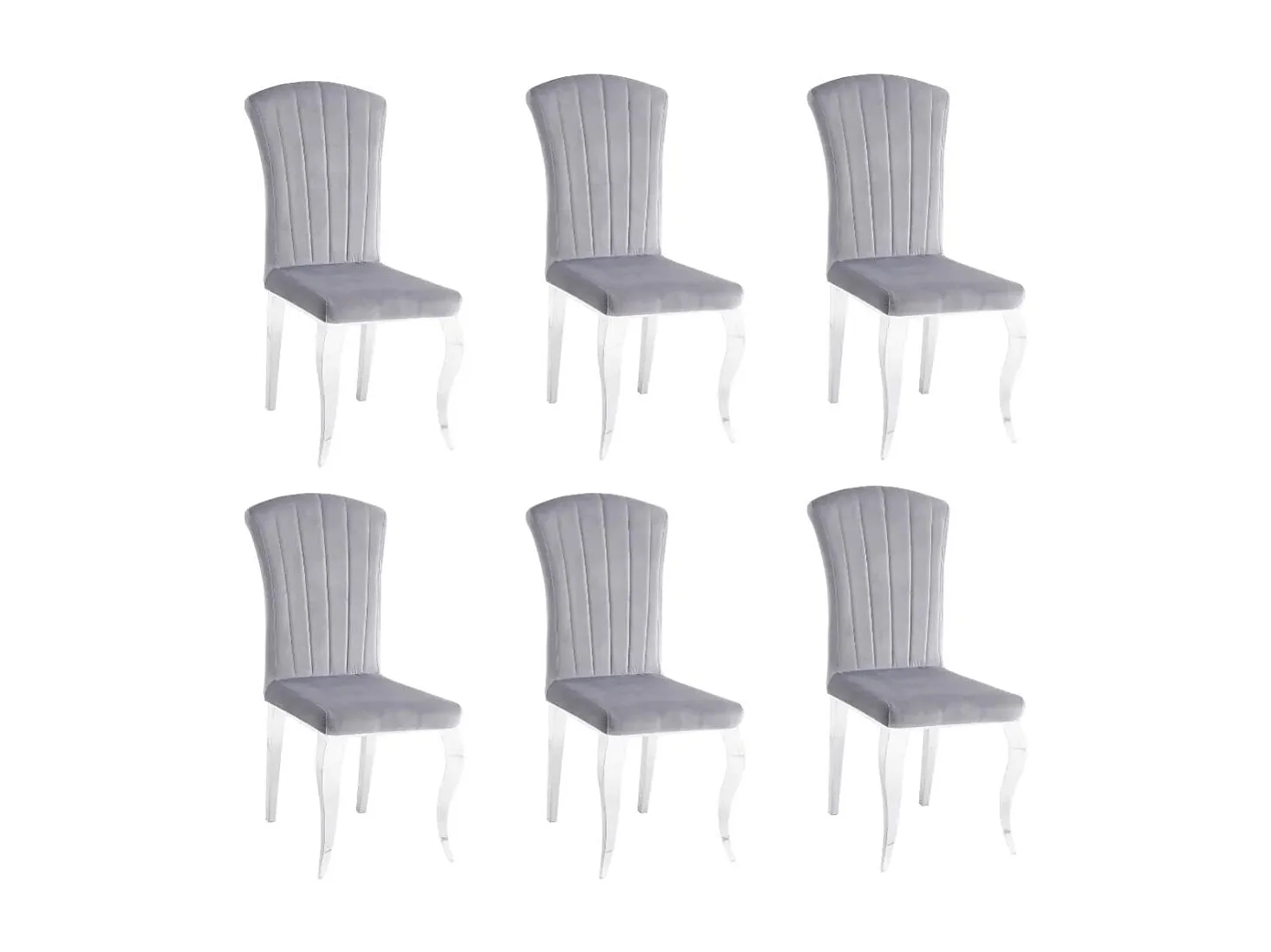 Lot de 6 Chaises Salle à Manger Baroque – Velours Gris & Pieds Chromés