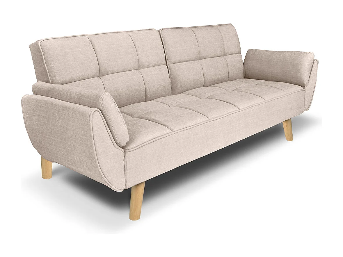 Divano letto clic clac in tessuto beige – Ambra piede legno naturale