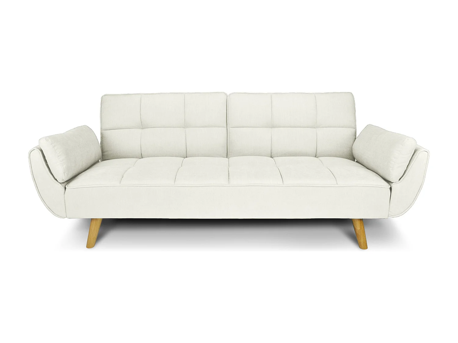 Divano letto clic clac in tessuto vellutato avorio – Ambra piede legno naturale