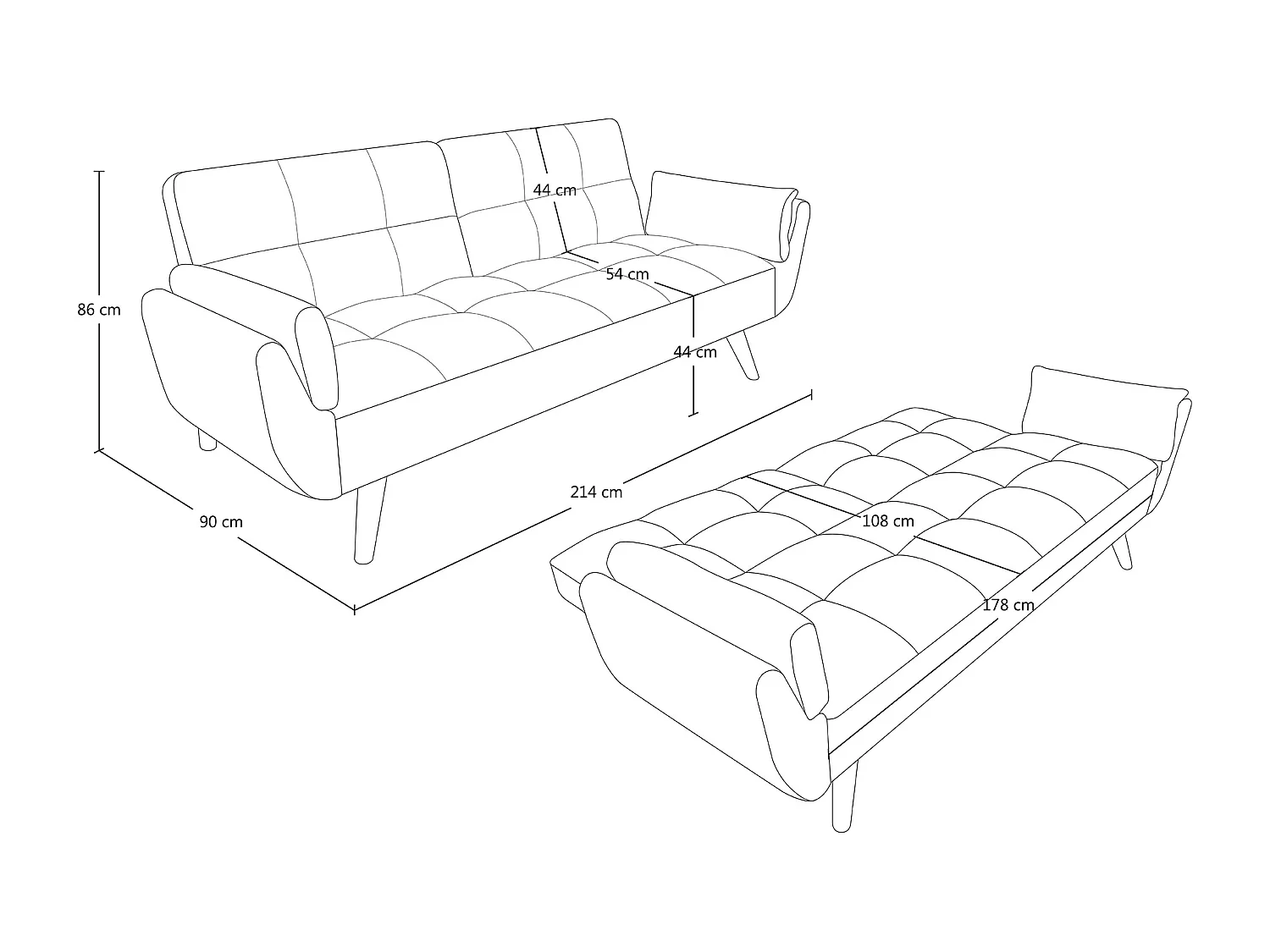 Divano letto clic clac in tessuto vellutato avorio – Ambra piede legno naturale
