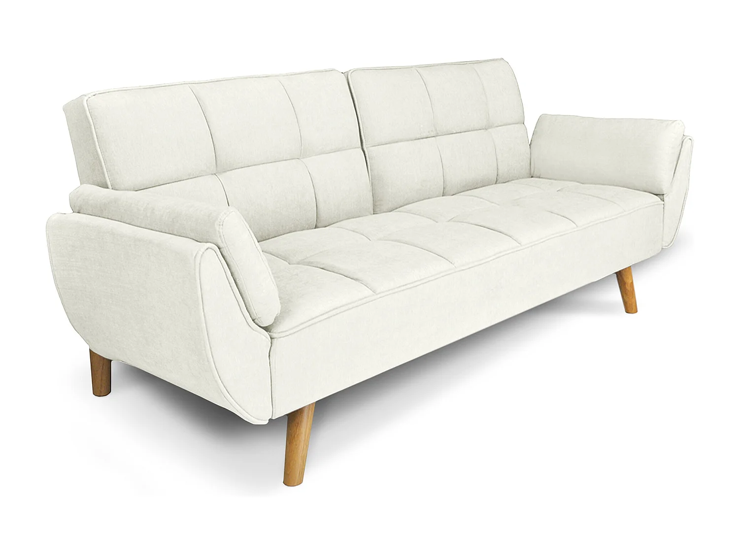 Divano letto clic clac in tessuto vellutato avorio – Ambra piede legno naturale