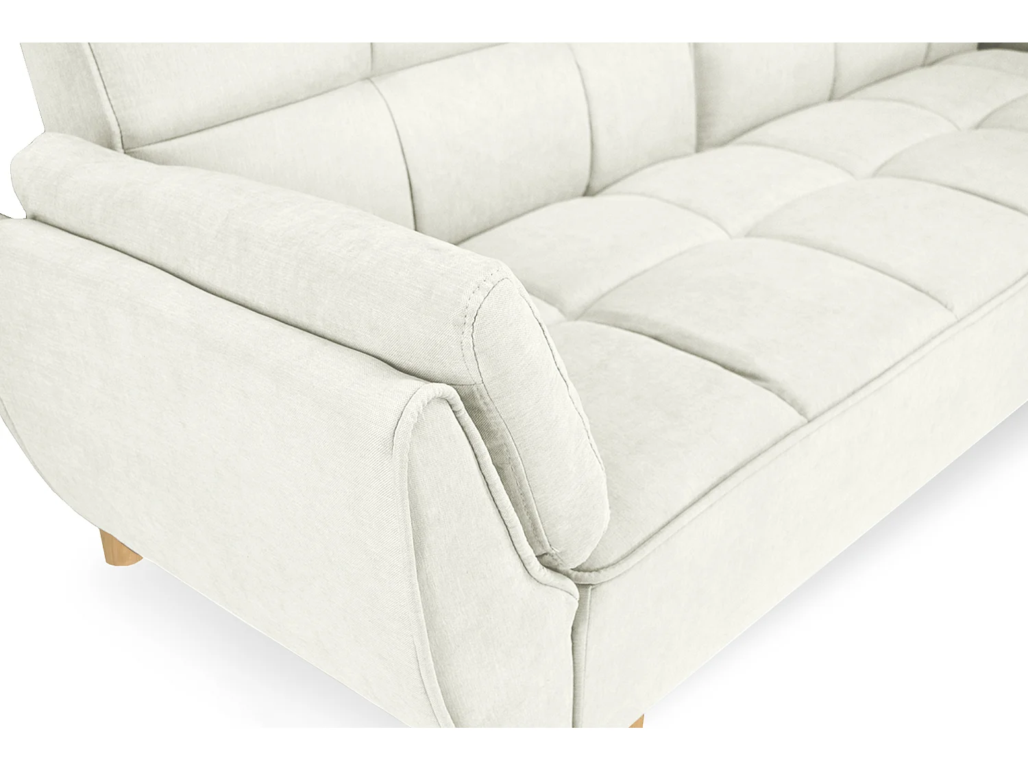 Divano letto clic clac in tessuto vellutato avorio – Ambra piede legno naturale