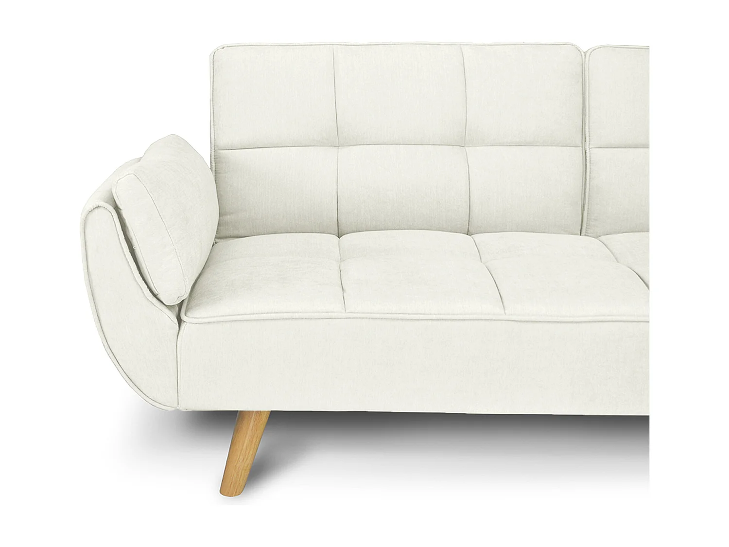 Divano letto clic clac in tessuto vellutato avorio – Ambra piede legno naturale