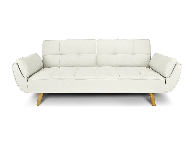 Divano letto clic clac in tessuto vellutato avorio – Ambra piede legno naturale