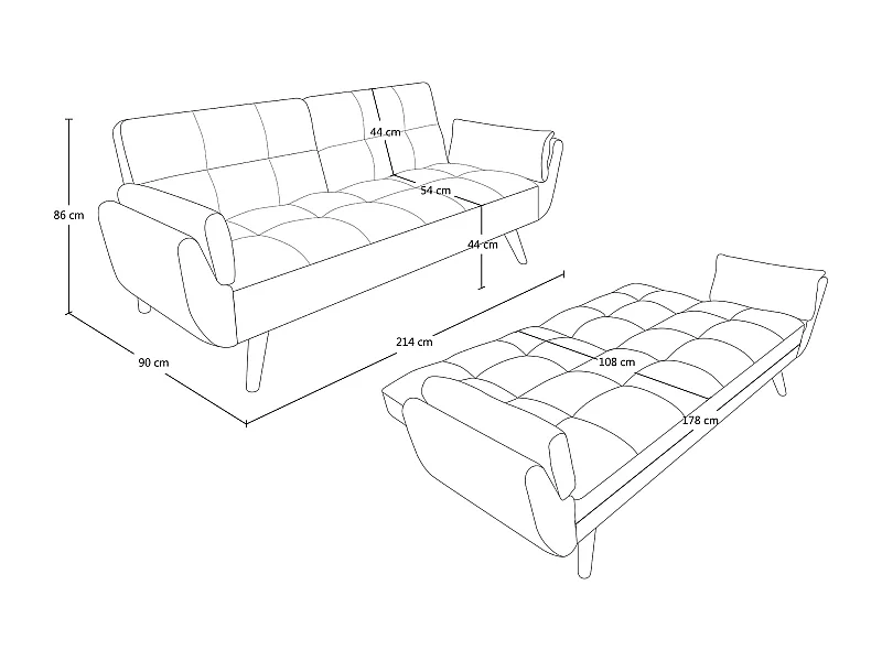 Divano letto clic clac in tessuto vellutato avorio – Ambra piede legno nero