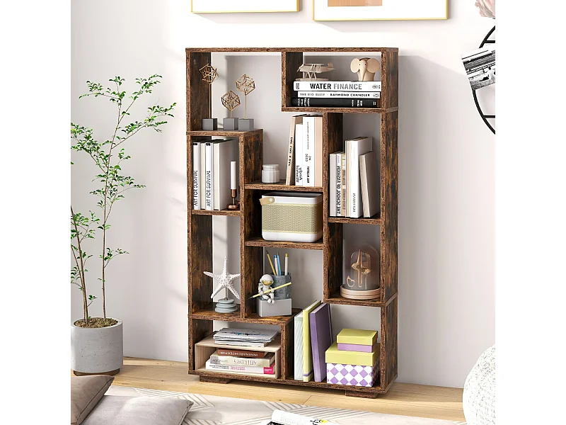 Modernes Bücherregal mit Offenen Ablagen & Kippschutz Geometrisches Mehrzweckregal Braun