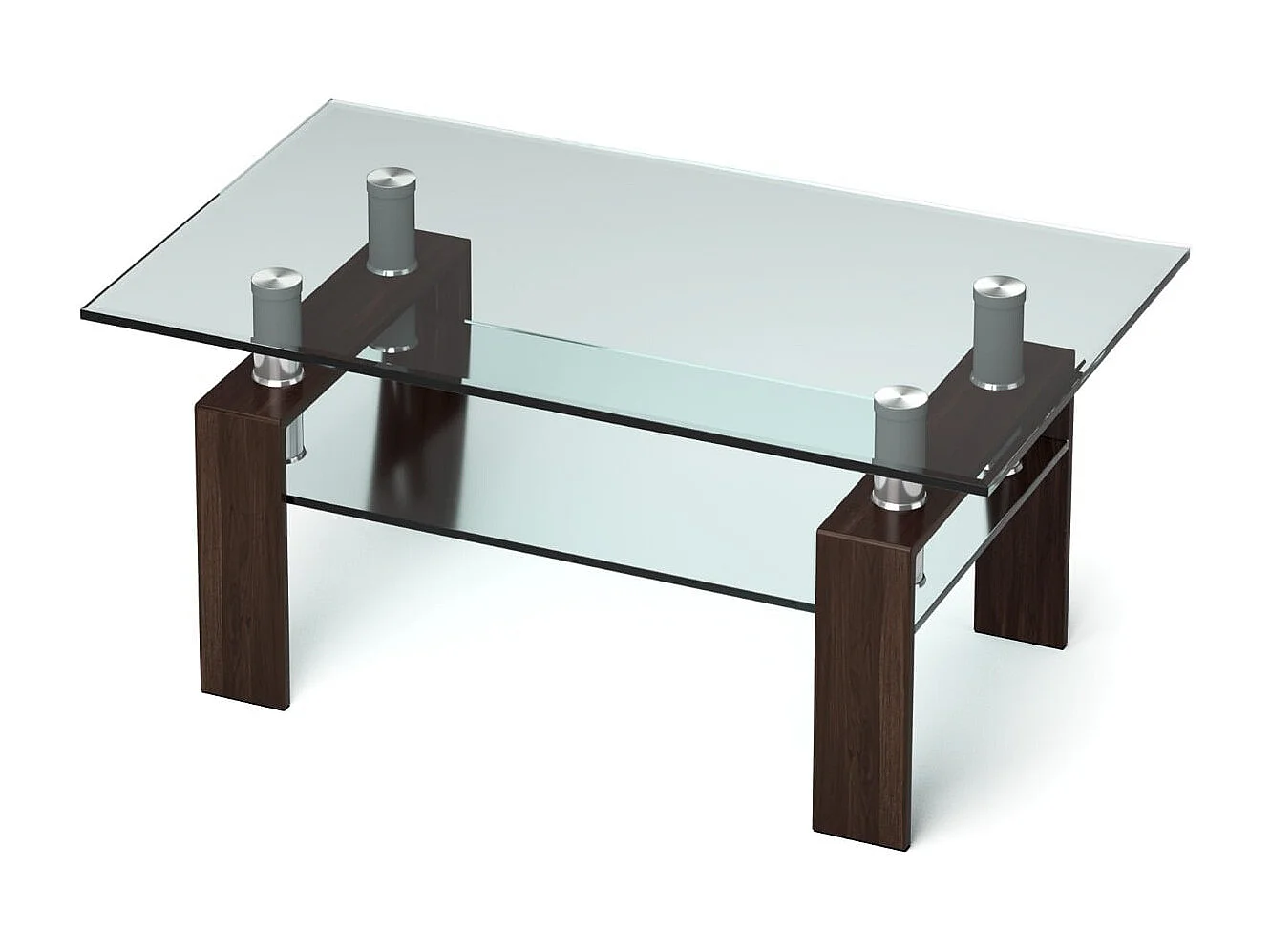 Tavolino da caffè moderno con mensola inferiore in vetro temperato, Tavolino da caffè rettangolare in vetro Marrone