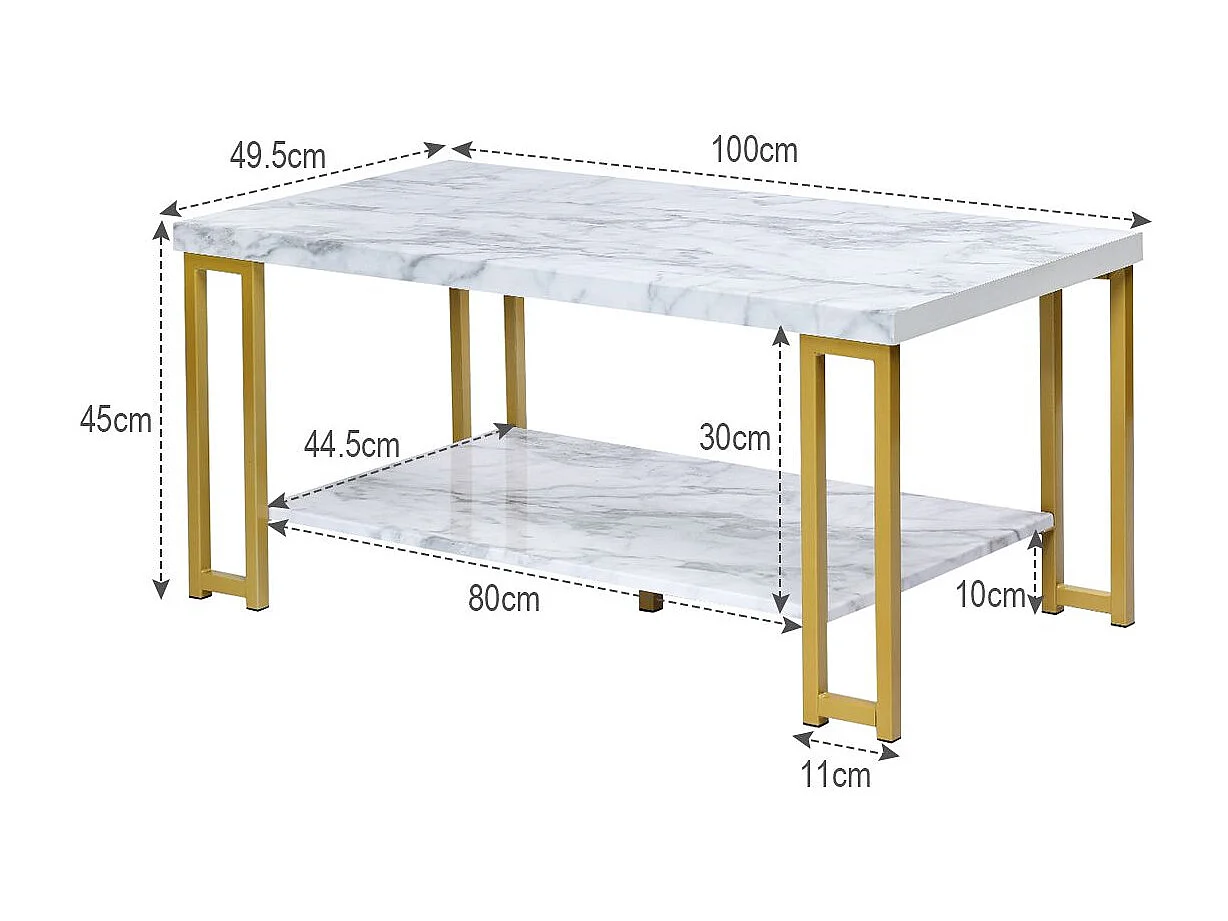 Table Basse 2 Étages Imprimée Marbre Design Moderne Bout de Canapé 100x49,5x45cm