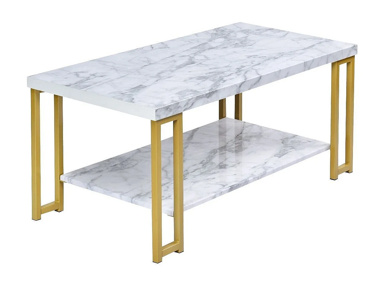 Table Basse 2 Étages Imprimée Marbre Design Moderne Bout de Canapé 100x49,5x45cm