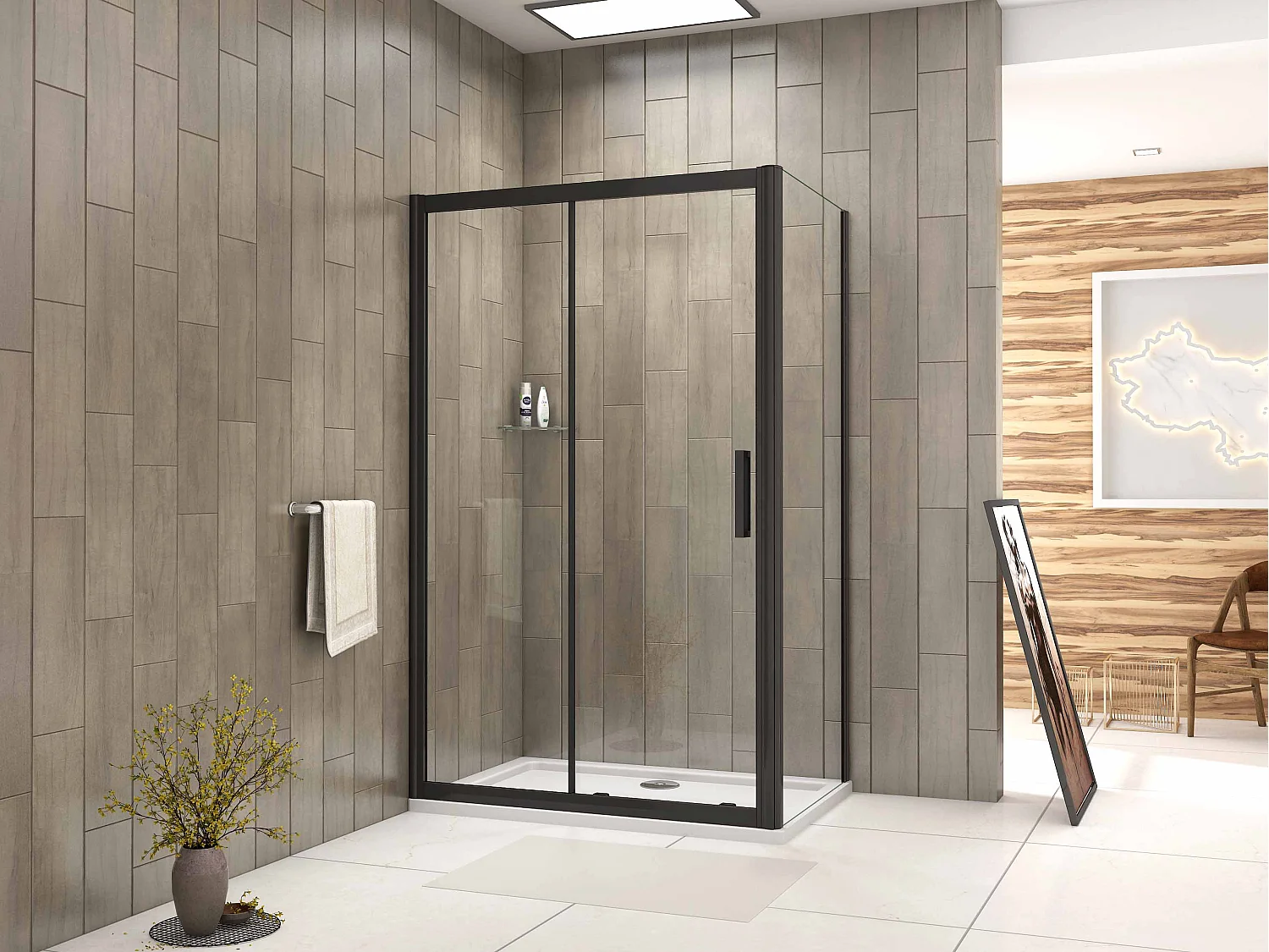 Douchecabine met Zachte Deurschokdemper in 8mm Kalkwerend Glas – Zwart Mat, 100x90x195cm