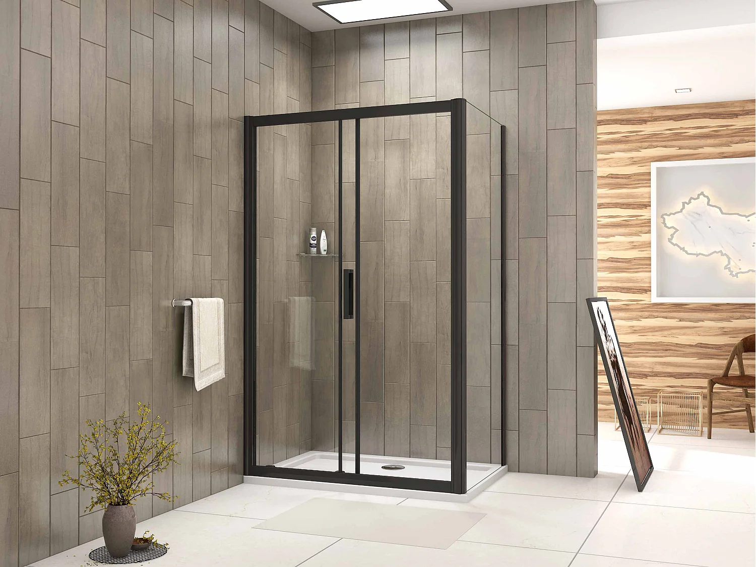 Cabine de Douche avec Porte à Amortisseur Douce en Verre Anticalcaire 8mm – Noir Mat, 160x80x195cm