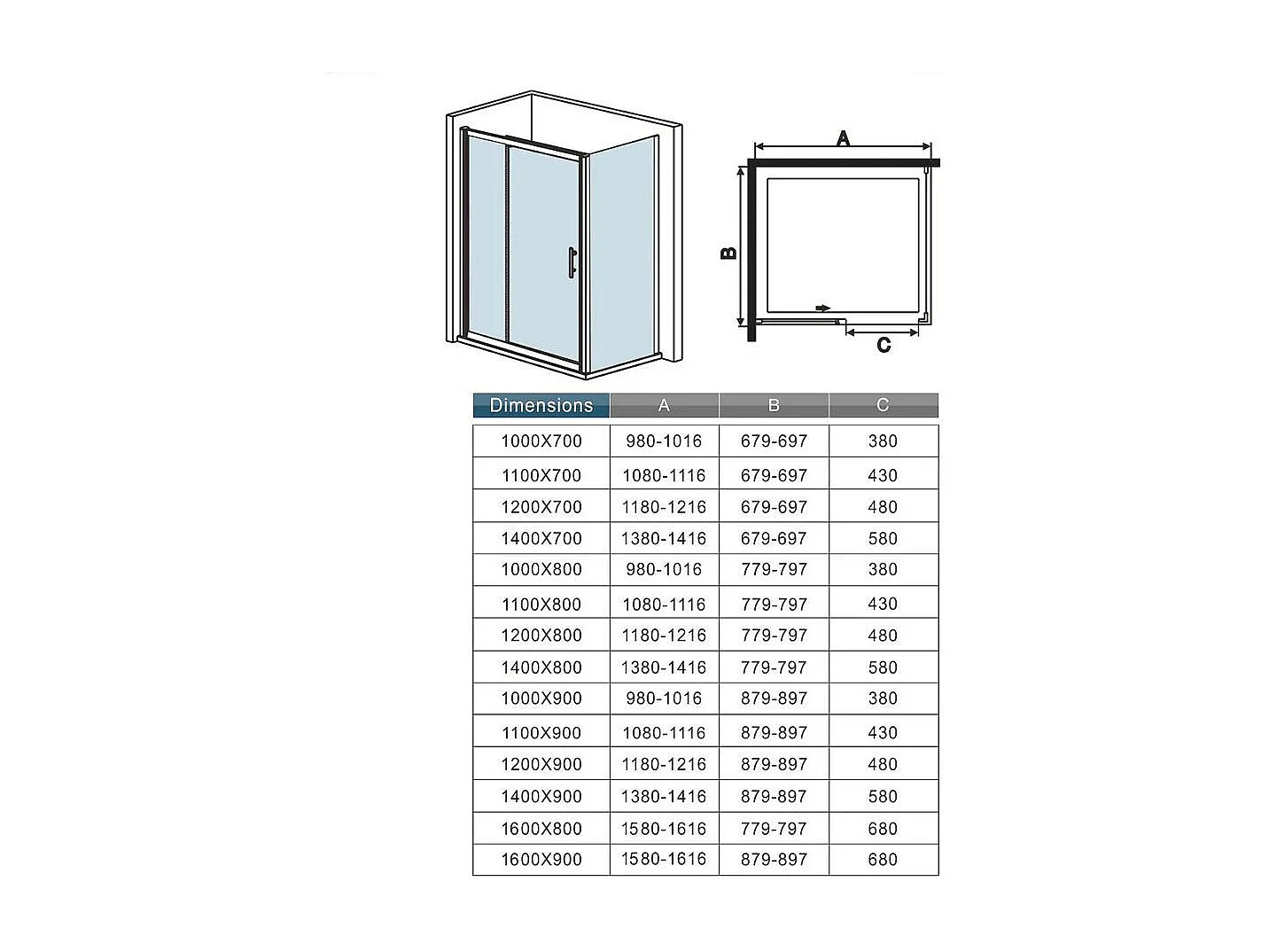 Douchecabine met Zachte Deurschokdemper in 8mm Kalkwerend Glas – Zwart Mat, 110x90x195cm