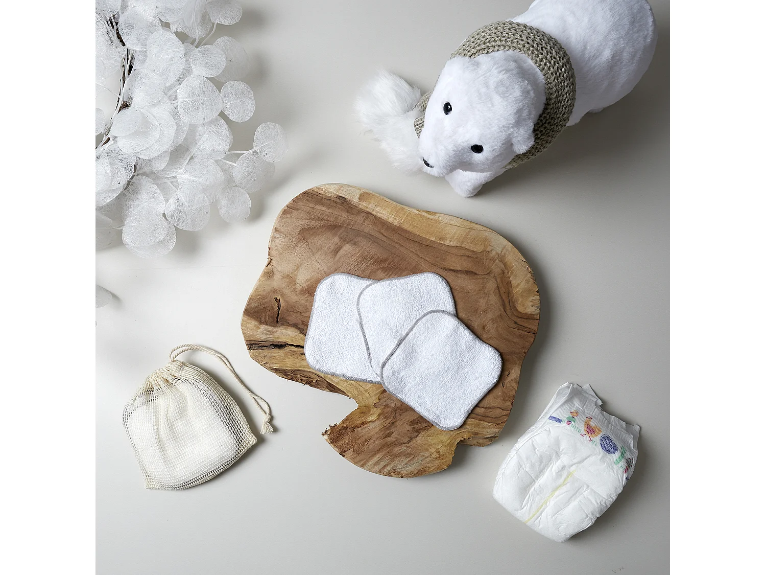 Lot de 10 Carrés en Coton pour Bébé avec Filet de Lavage M18
